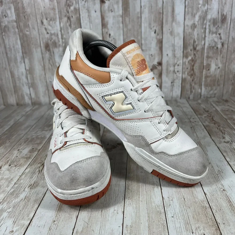 New Balance 550 White‎ Brown Tan Retro Basketball Sneakers Women's Size 10.5